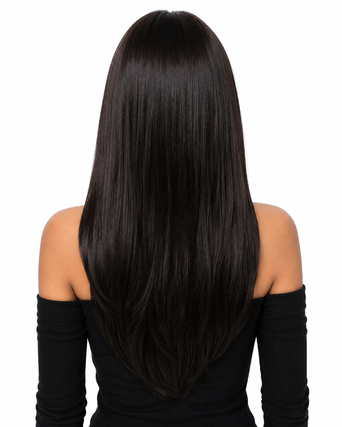 Black and Blue Highlight Long Straight Wig with Bangs