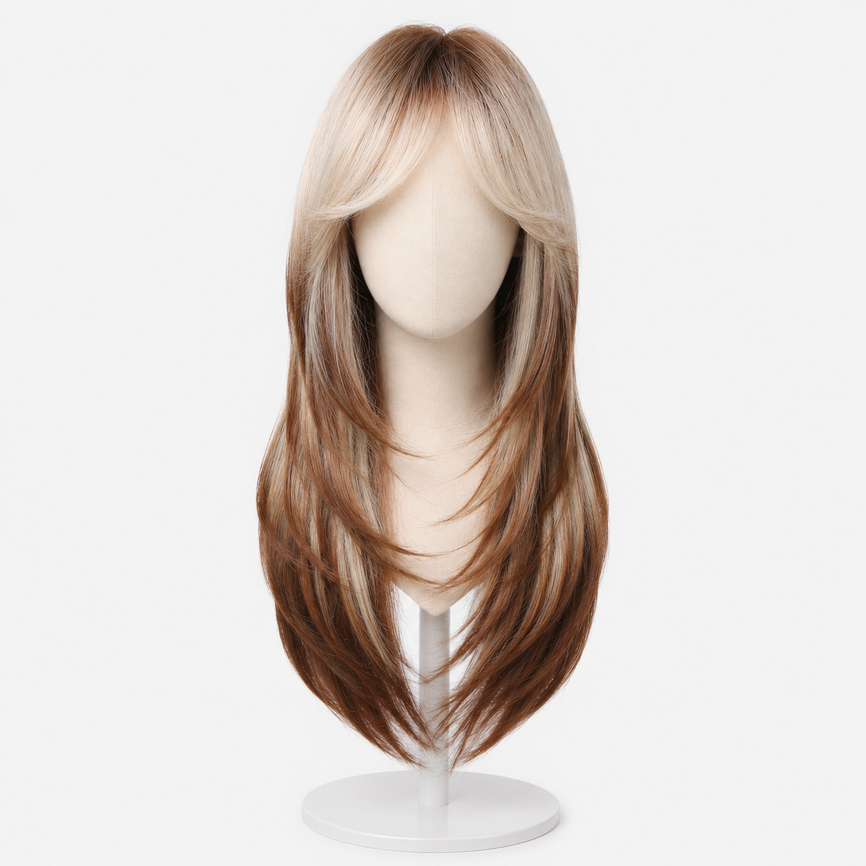 Long Layered Brown Wig with Curtain Bangs | Heat Resistant Synthetic Wig
