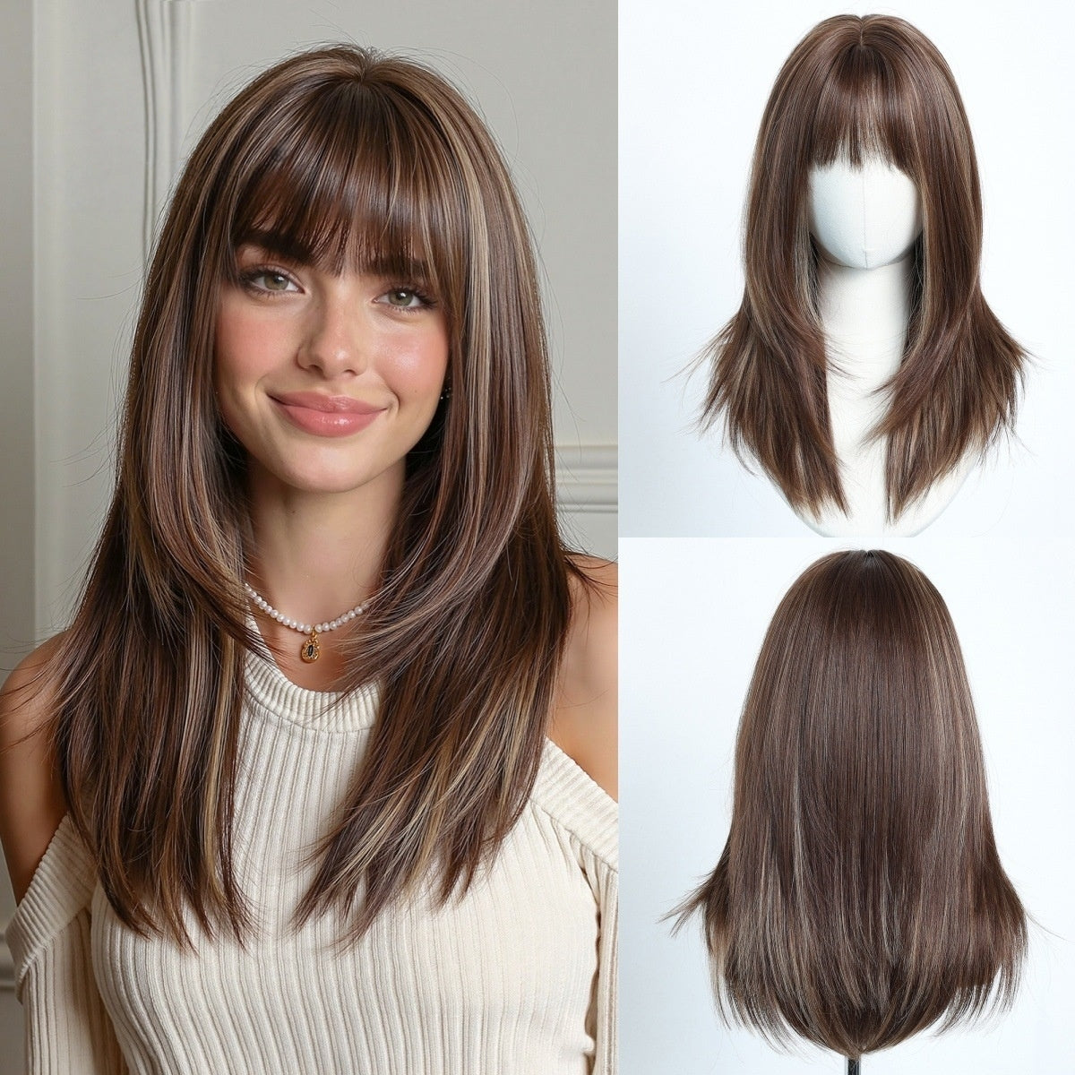 18-inch Layered Straight Synthetic Wig with Full Bangs