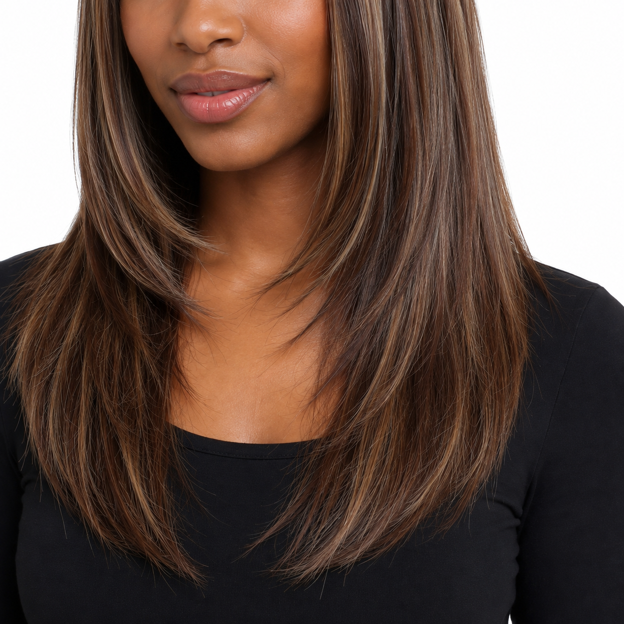 Long Straight Brown Synthetic Wig with Bangs | Glueless Heat Resistant Wig