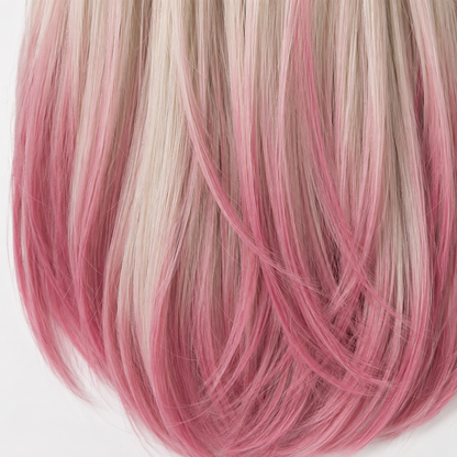 Pink Ombre Long Straight Wig with Curtain Bangs | Heat Resistant Synthetic Wig
