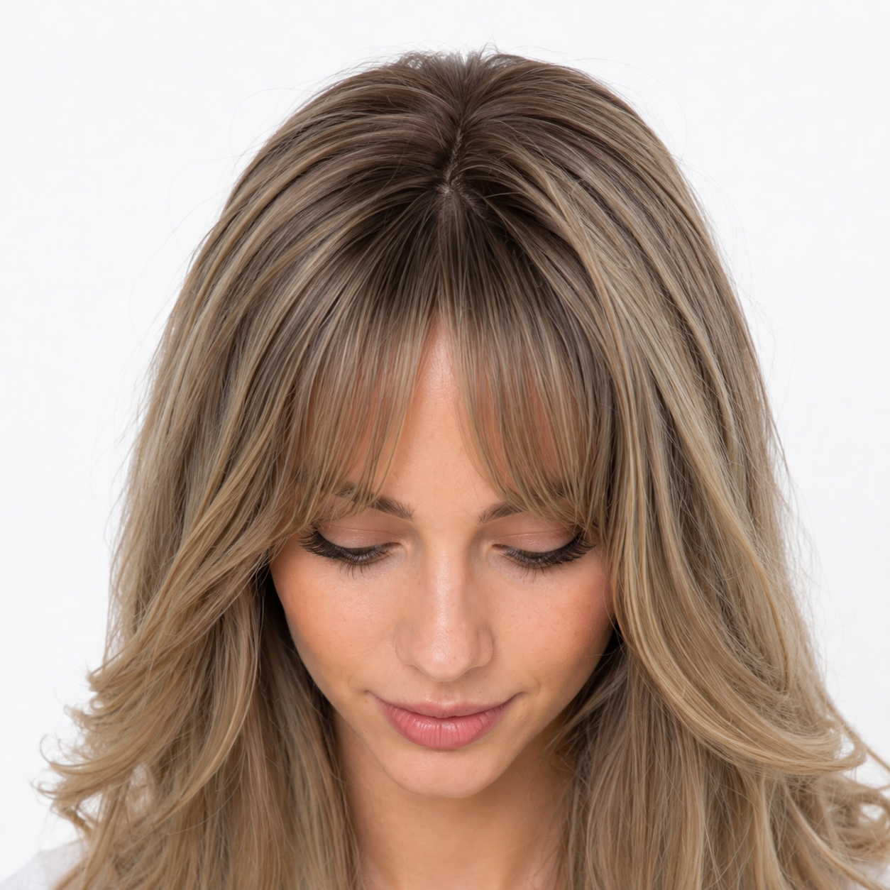 Long Layered Blonde Synthetic Wig with Bangs | Glueless Heat Resistant Wig