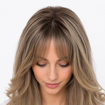Long Layered Blonde Synthetic Wig with Bangs | Glueless Heat Resistant Wig
