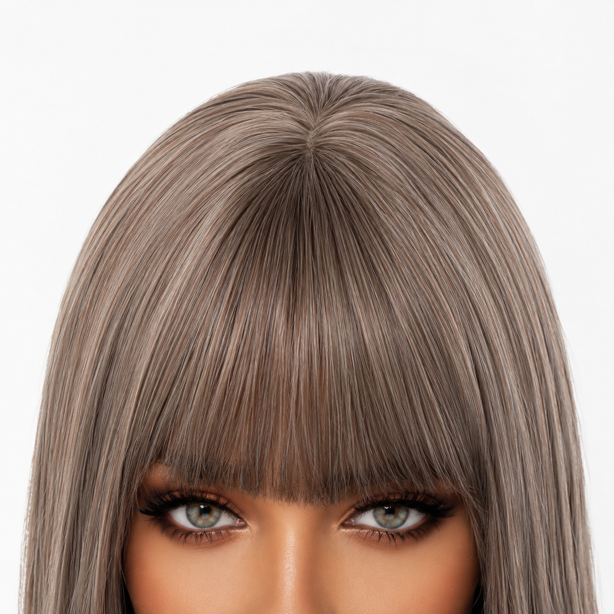 Ash Brown Layered Straight Wig with Bangs | Heat Resistant Wig