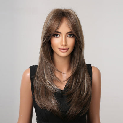 Siamese Ash Ombre Blonde Layered Straight Glueless Synthetic Wig