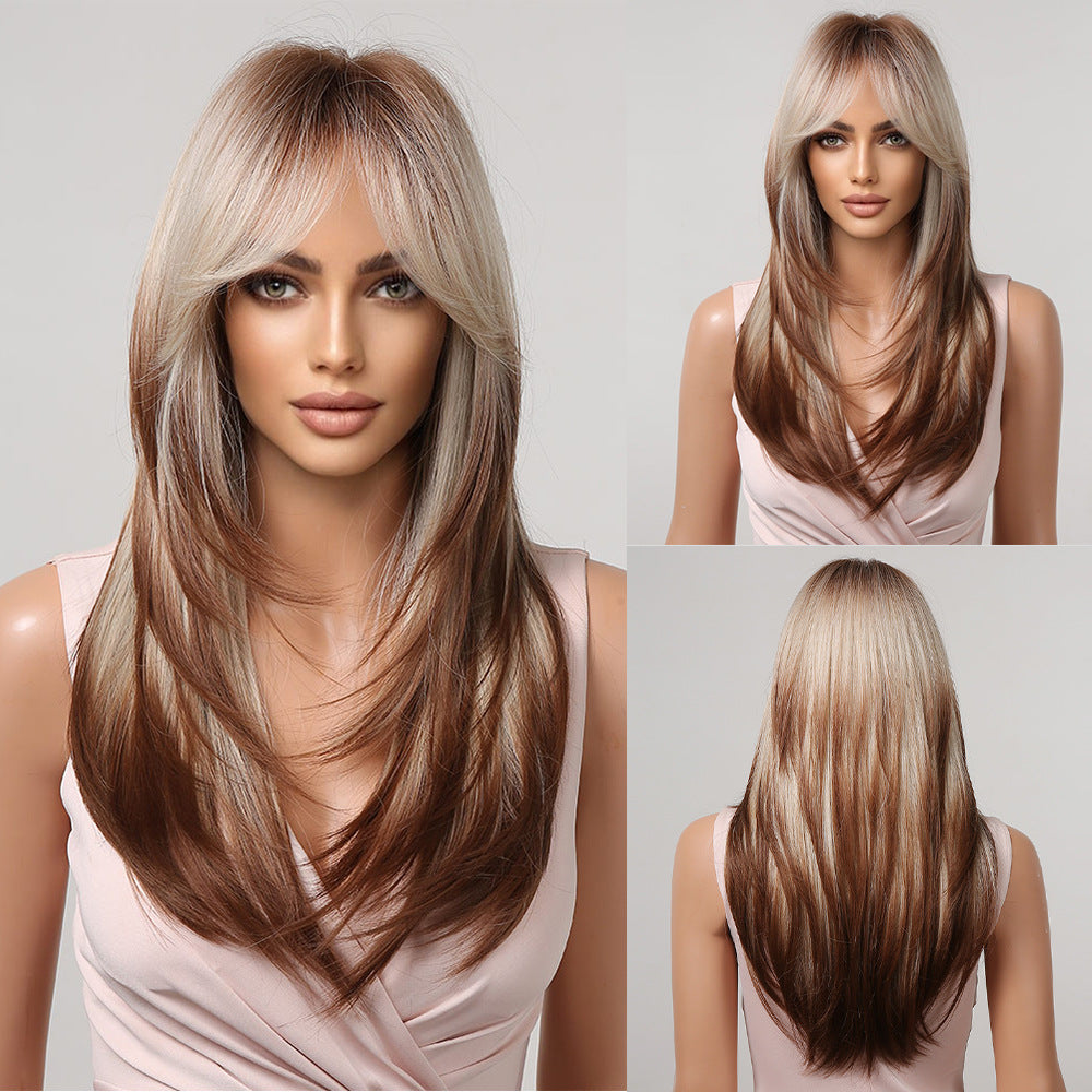 Siamese Ash Ombre Blonde Layered Straight Glueless Synthetic Wig
