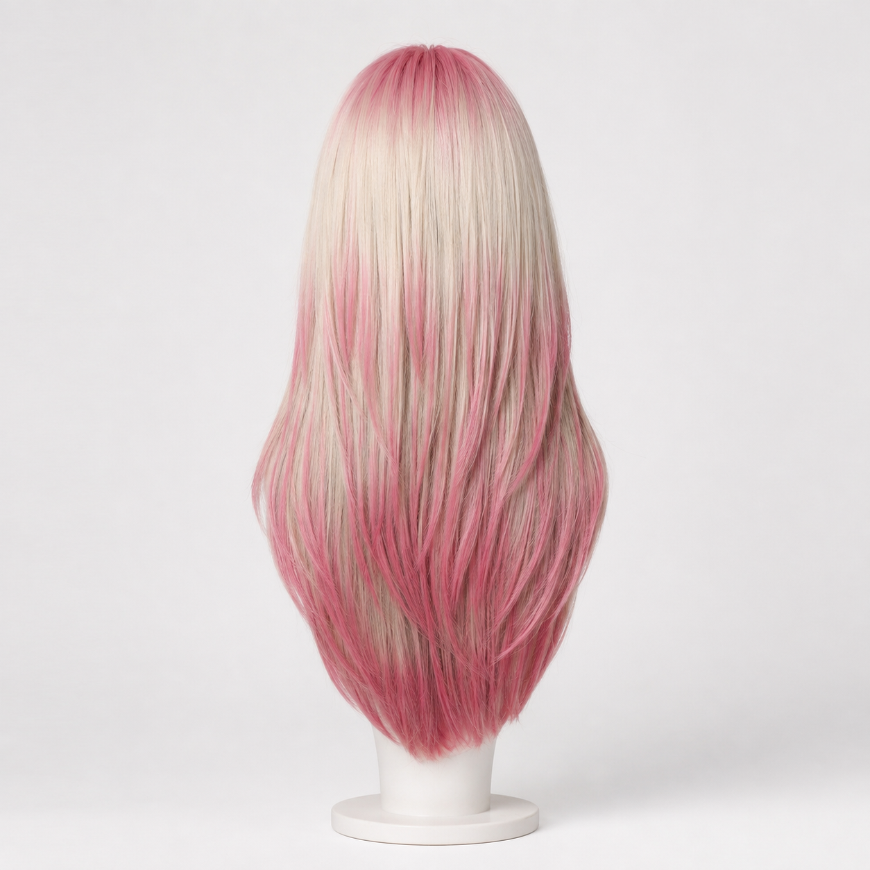 Pink Ombre Long Straight Wig with Curtain Bangs | Heat Resistant Synthetic Wig