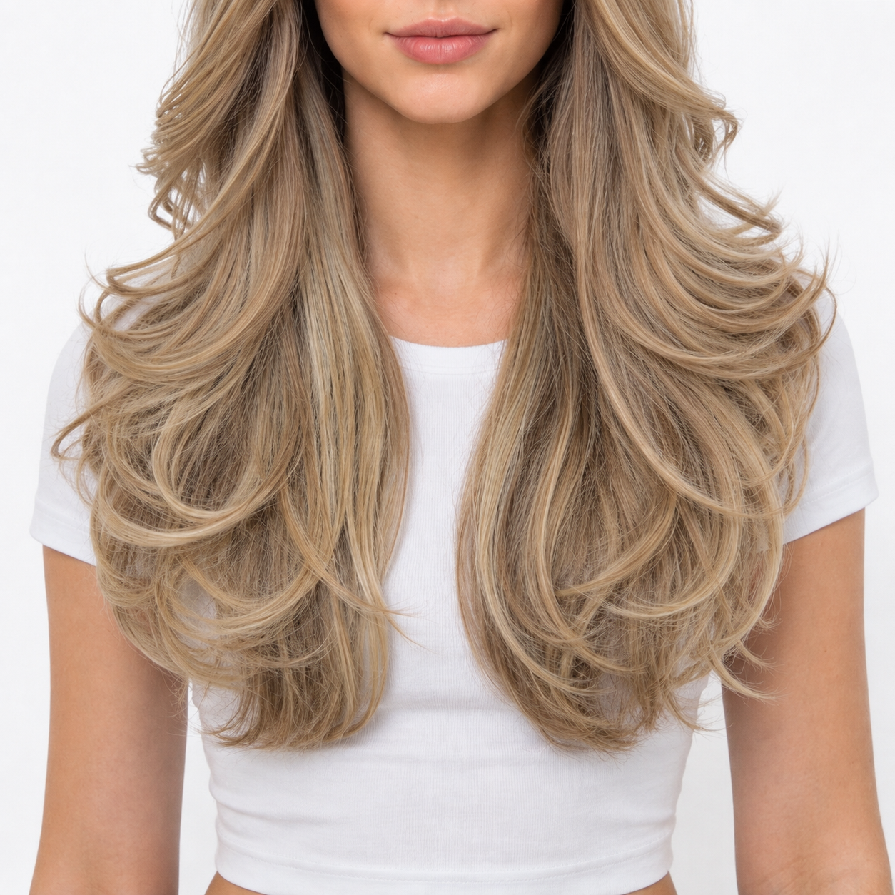 Long Layered Blonde Synthetic Wig with Bangs | Glueless Heat Resistant Wig