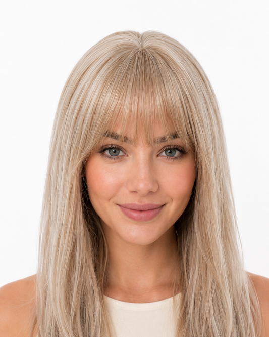 Platinum Blonde Long Straight Wig with Bangs