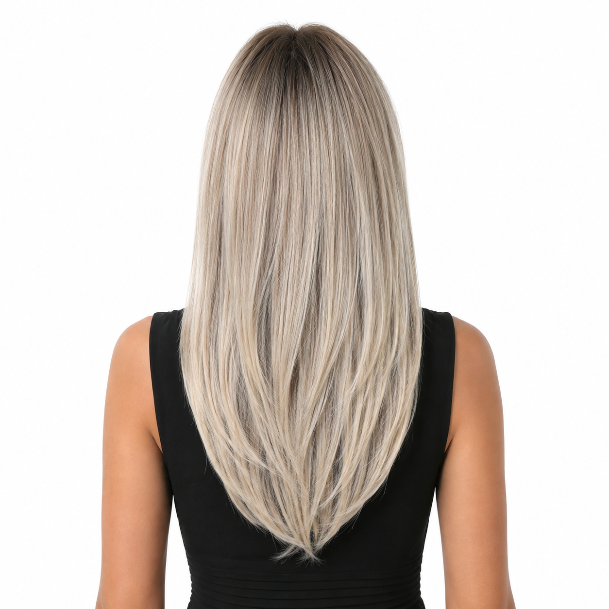 Glueless Layered Blonde Synthetic Wig with Curtain Bangs | Long Straight Heat Resistant Wig