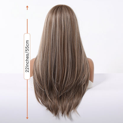 Layered Long Straight Wig with Bangs – Glueless Heat-Resistant Synthetic Hair