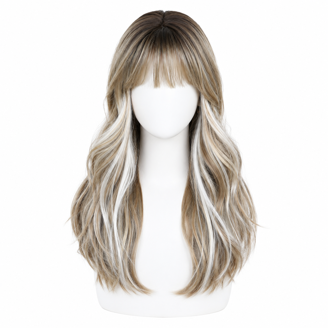 Glueless Layered Blonde Synthetic Wig with Curtain Bangs | BMOU Wigs