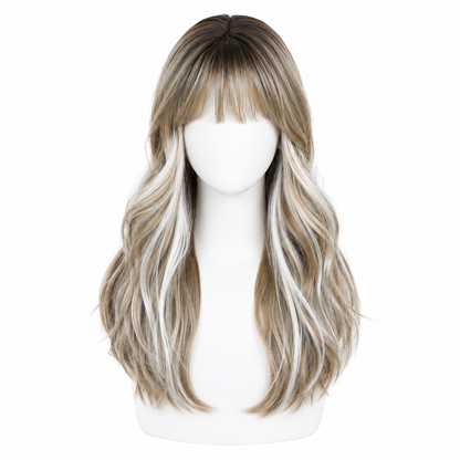 Glueless Layered Blonde Synthetic Wig with Curtain Bangs | BMOU Wigs