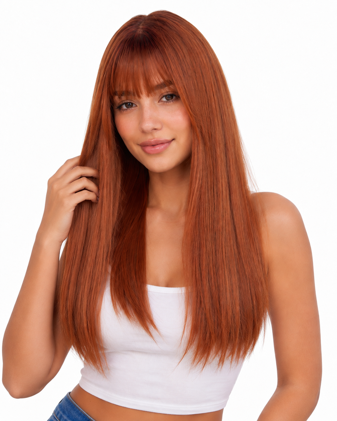 Copper Orange Long Straight Wig with Bangs