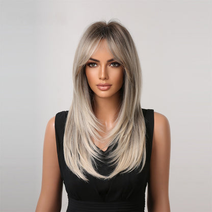 Siamese Ash Ombre Blonde Layered Straight Glueless Synthetic Wig