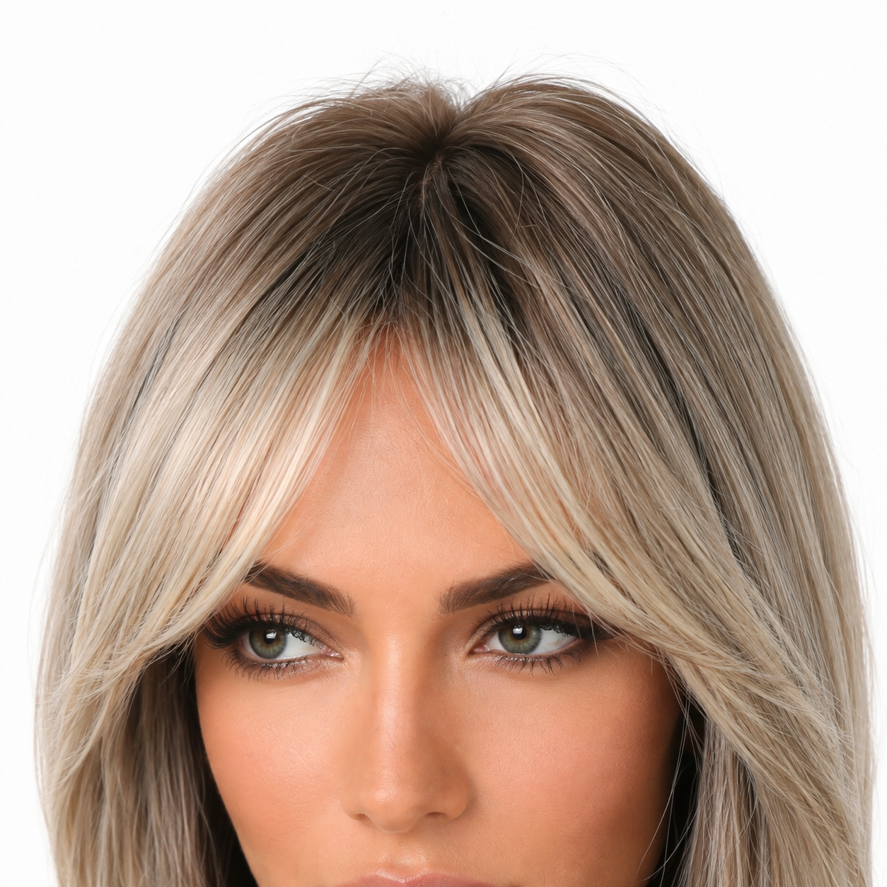Glueless Layered Blonde Synthetic Wig with Curtain Bangs | Long Straight Heat Resistant Wig