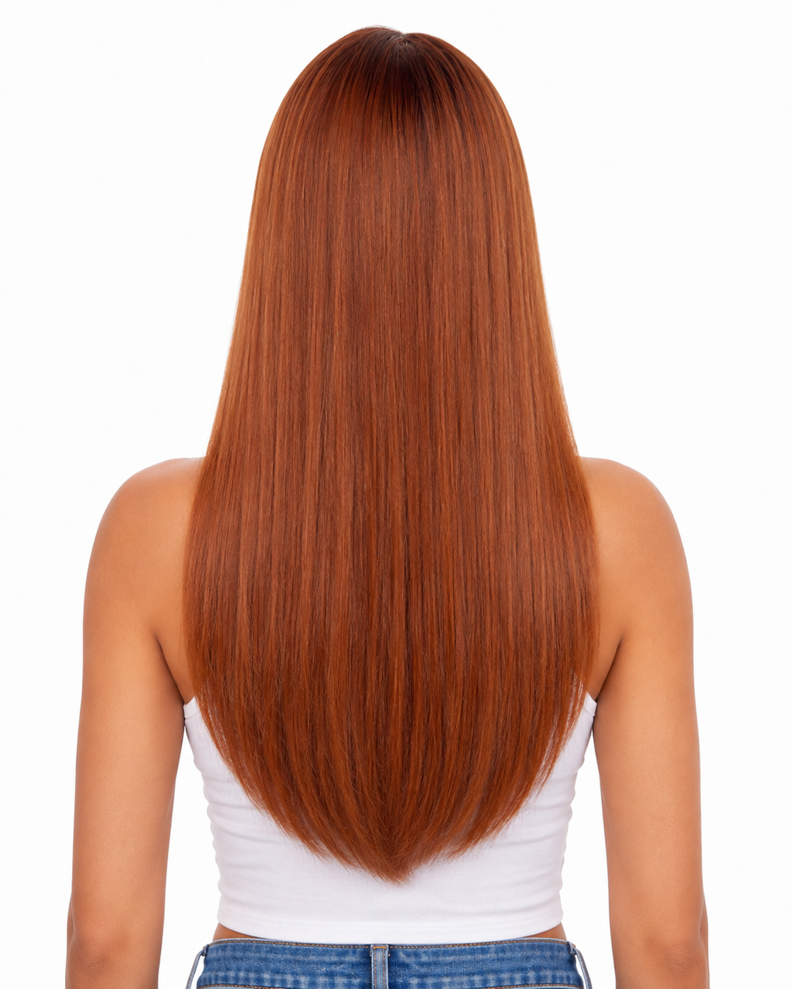 Copper Orange Long Straight Wig with Bangs