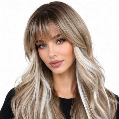 Glueless Layered Blonde Synthetic Wig with Curtain Bangs | BMOU Wigs