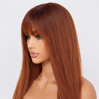 Copper Orange Long Straight Wig with Bangs