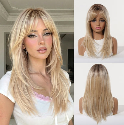 18-inch Layered Straight Synthetic Wig with Full Bangs