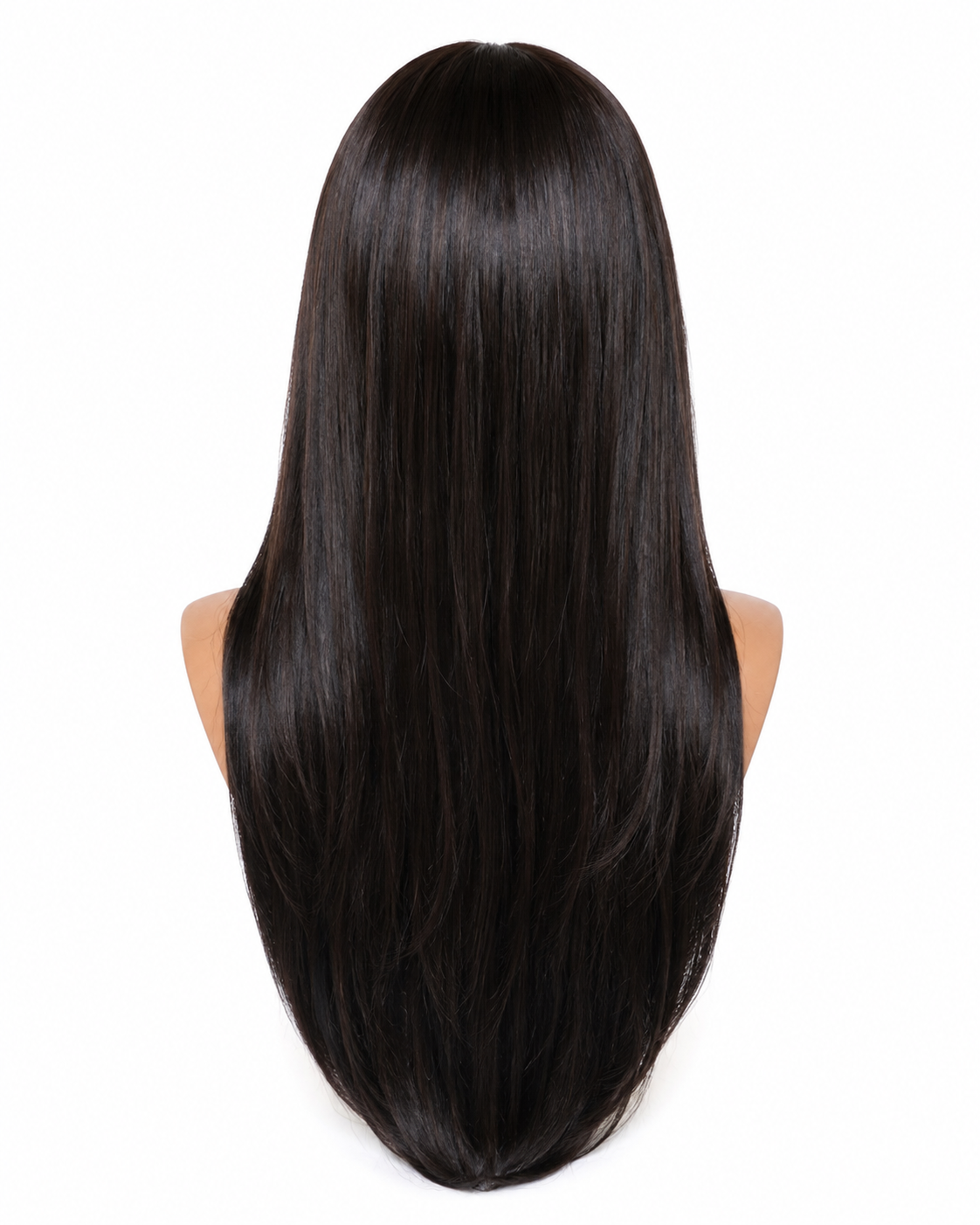 Black and Blue Highlight Long Straight Wig with Bangs