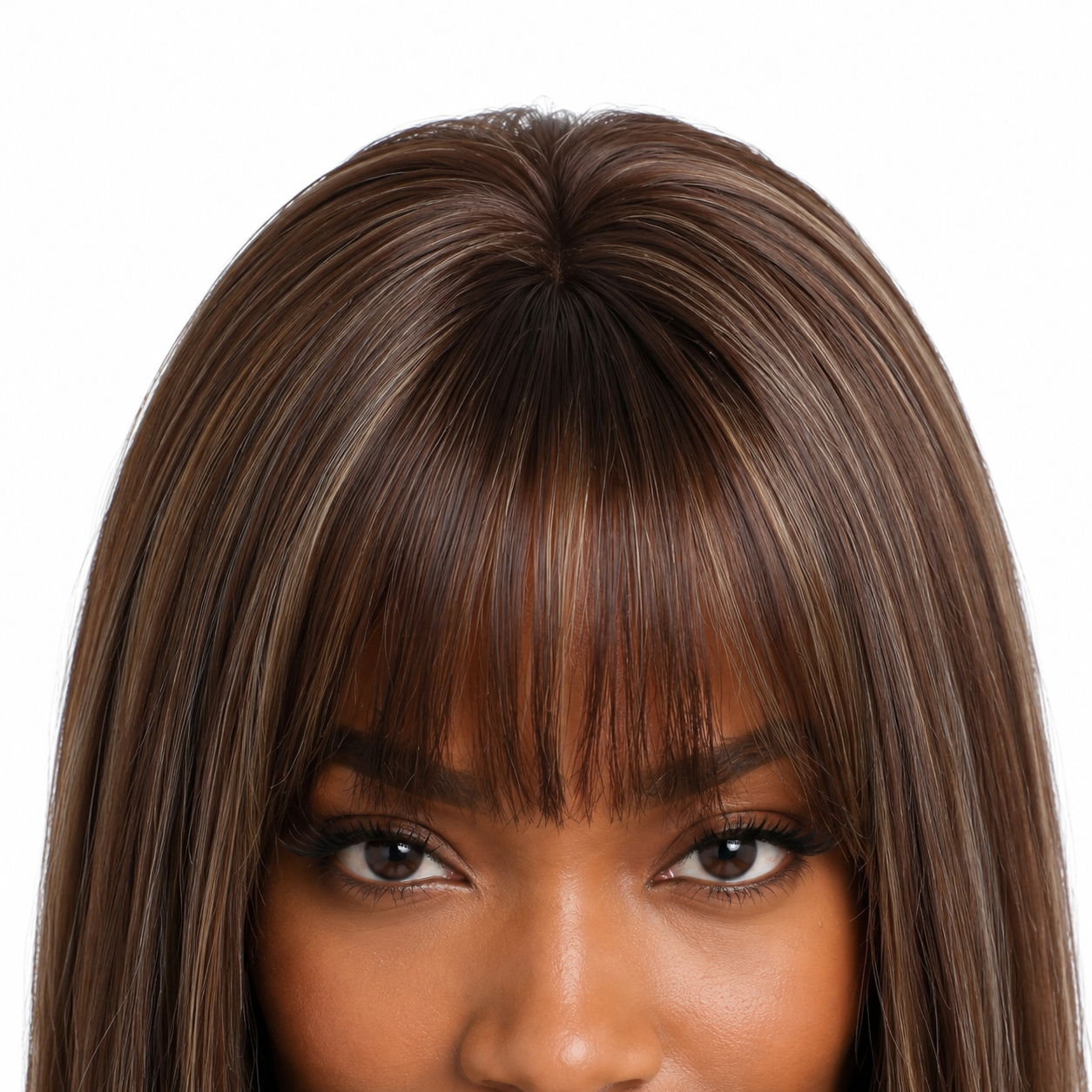 Long Straight Brown Synthetic Wig with Bangs | Glueless Heat Resistant Wig