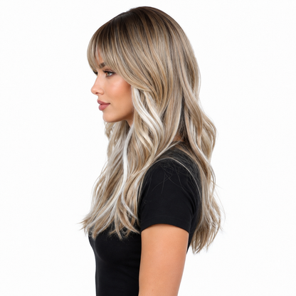 Glueless Layered Blonde Synthetic Wig with Curtain Bangs | BMOU Wigs