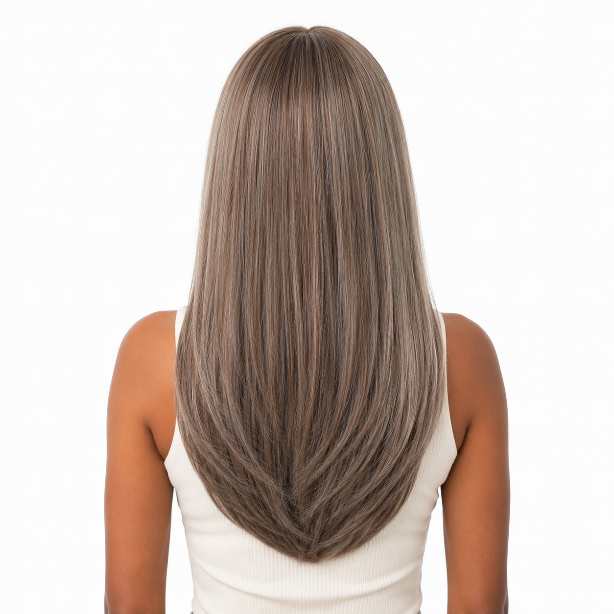 Ash Brown Layered Straight Wig with Bangs | Heat Resistant Wig