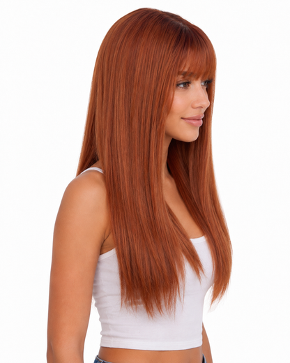 Copper Orange Long Straight Wig with Bangs