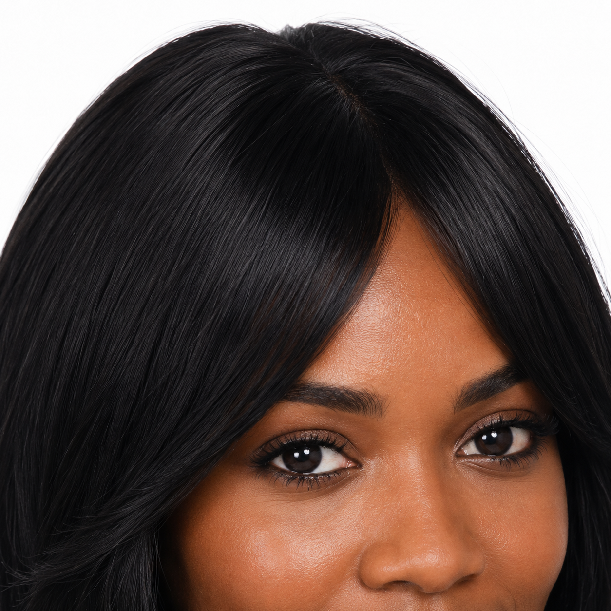 Long Layered Straight Black Wig with Curtain Bangs | Heat Resistant Synthetic Wig