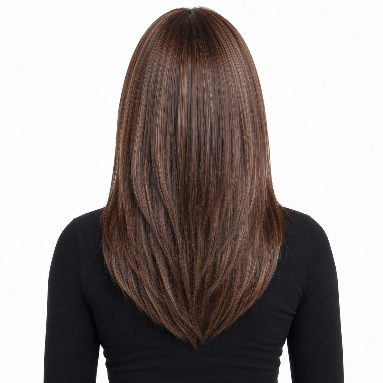 Long Straight Brown Synthetic Wig with Bangs | Glueless Heat Resistant Wig