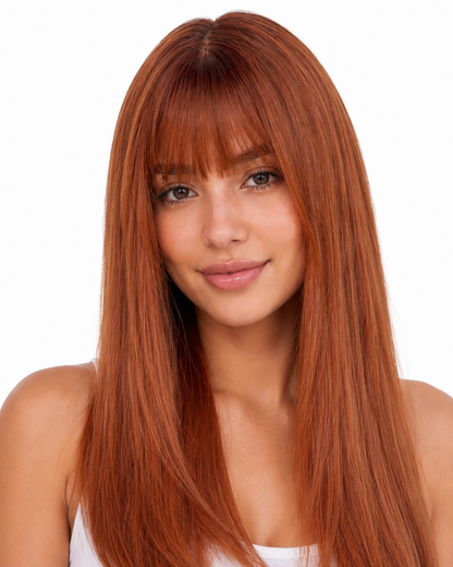 Copper Orange Long Straight Wig with Bangs